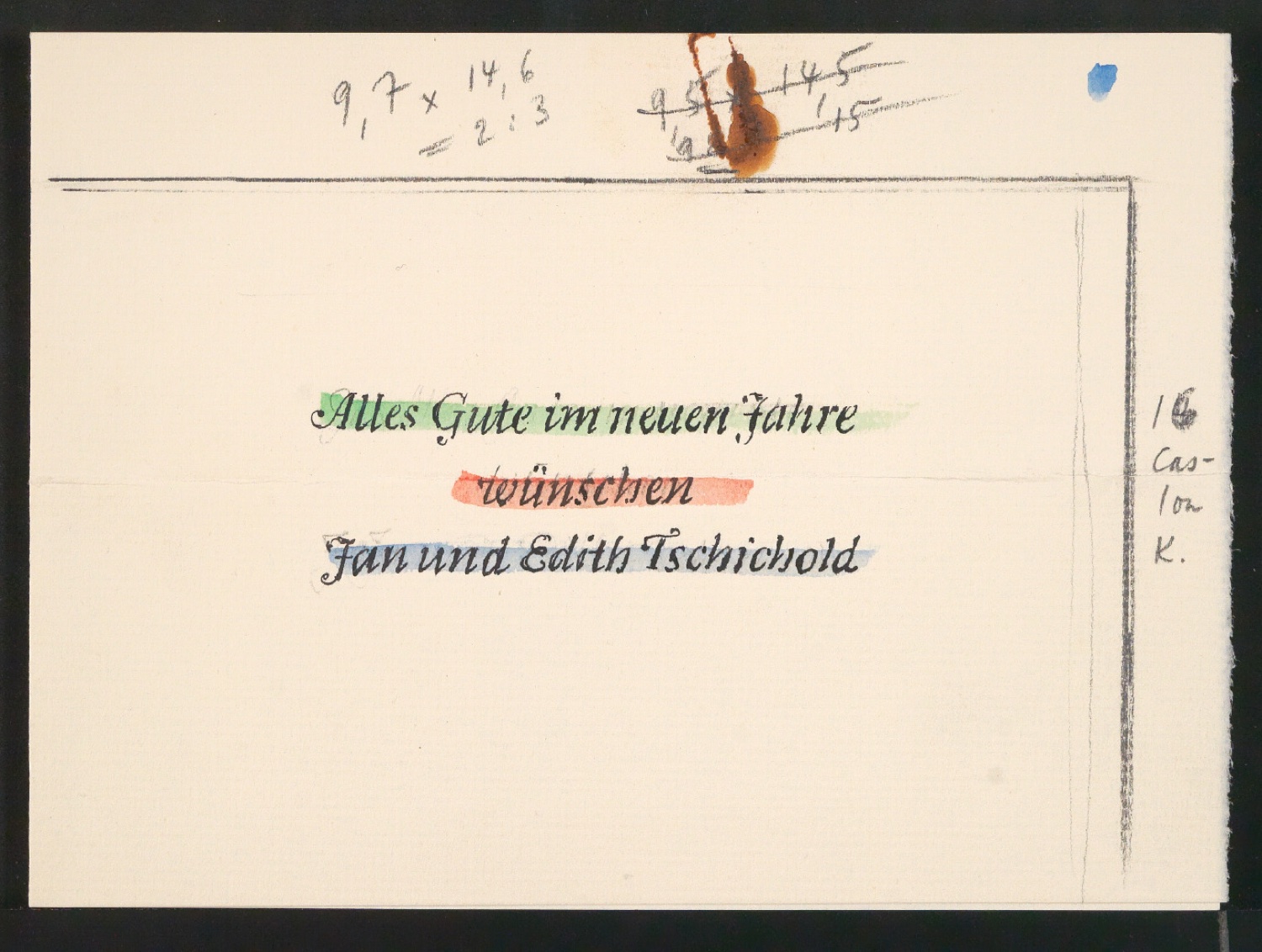 Entwurfszeichnungen zu Neujahrswünschen von Jan und Edith Tschichold — Blatt 3