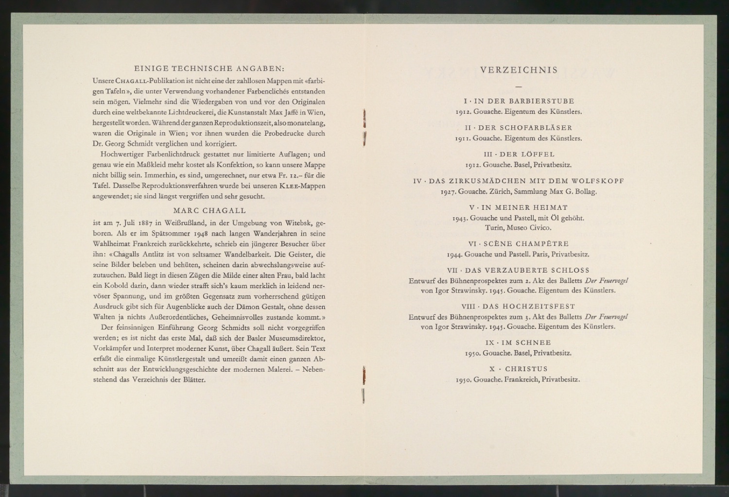 Probedruck für Titelblatt und Broschüre von Zehn Gouachen von Marc Chagall — Blatt 3
