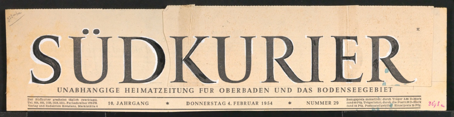 Überarbeitung des bestehenden Zeitungskopf Südkurier — Blatt 1