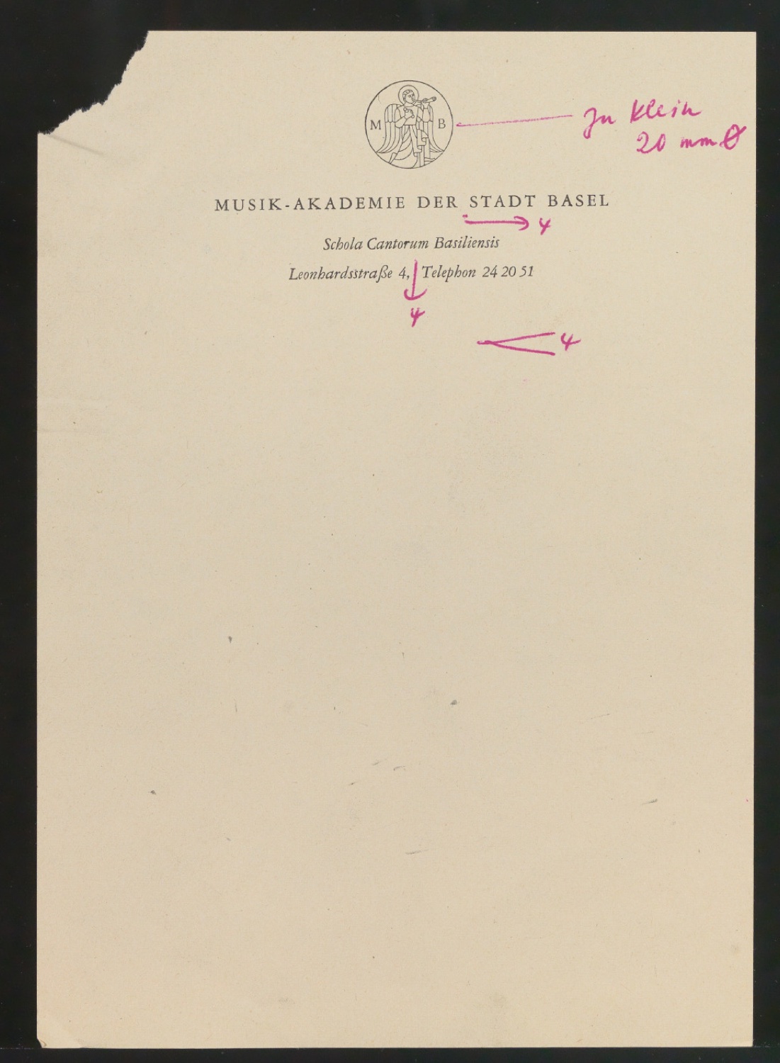 Entwürfe zum Corporate Design für Musik-Akademie Basel — Blatt 1