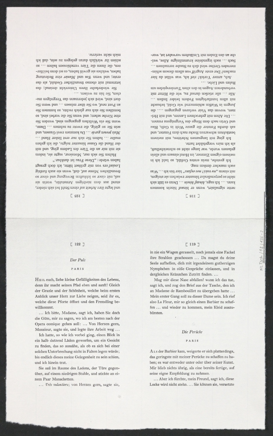 Probedrucke auf Druckbögen für Seiten von Yorick — Blatt 4