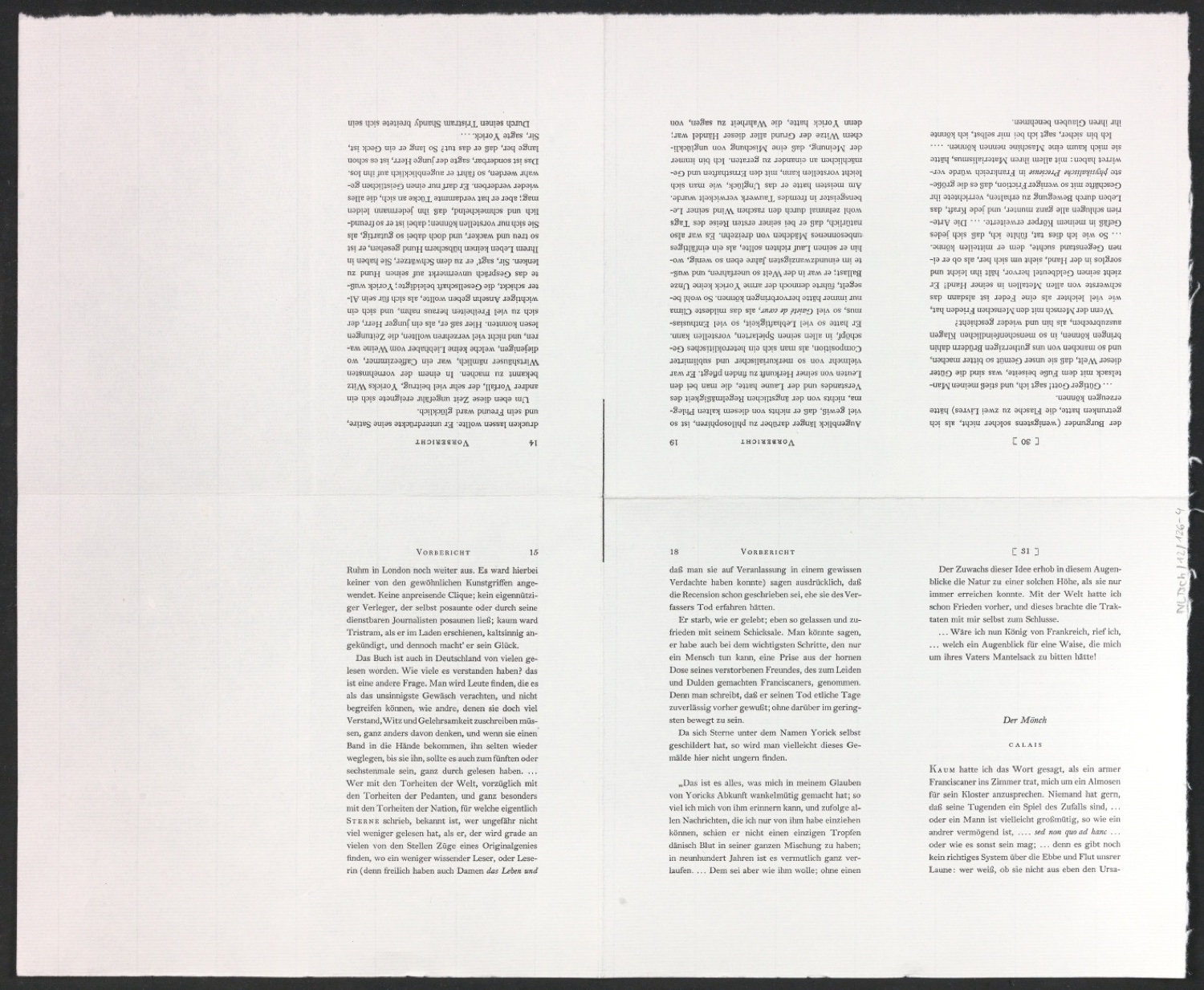 Probedrucke auf Druckbögen für Seiten von Yorick — Blatt 8