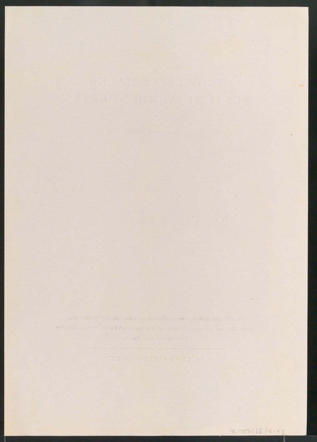 Probedrucke für Titelblatt, Titelschild und Rückenschild von Schweizer Maler aus fünf Jahrhunderten — Blatt 10