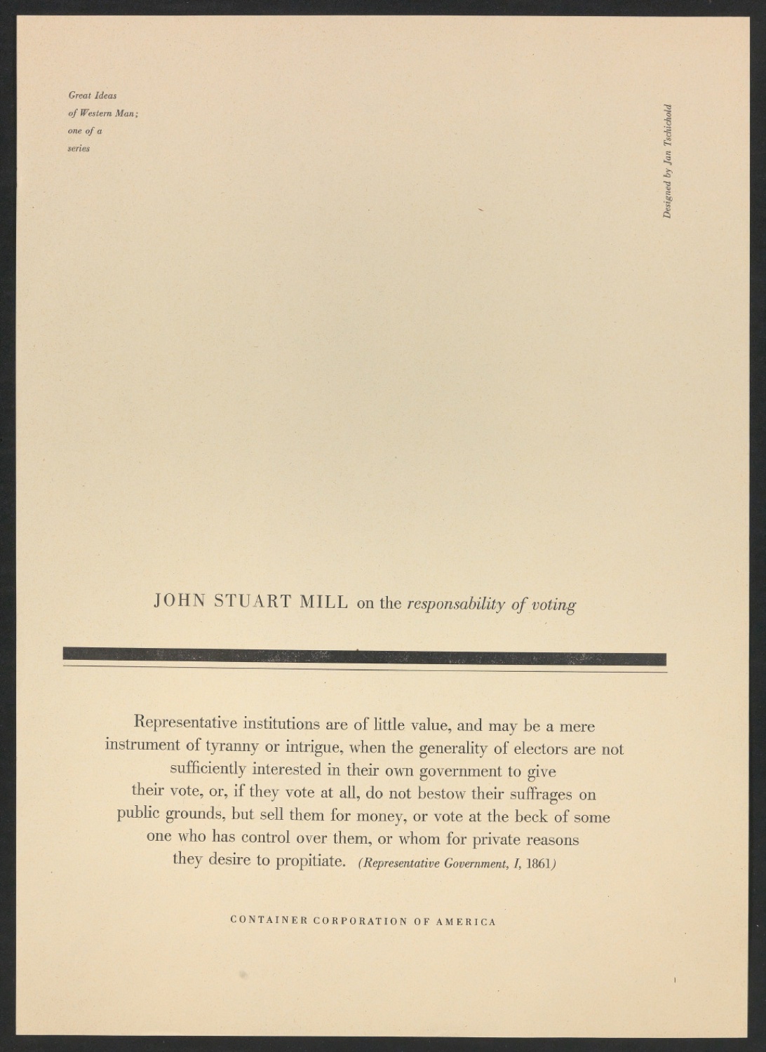 Probedruck Flattersatz zum Werbeplakat Great Ideas of Western Man: John Stuart Mill — Blatt 1