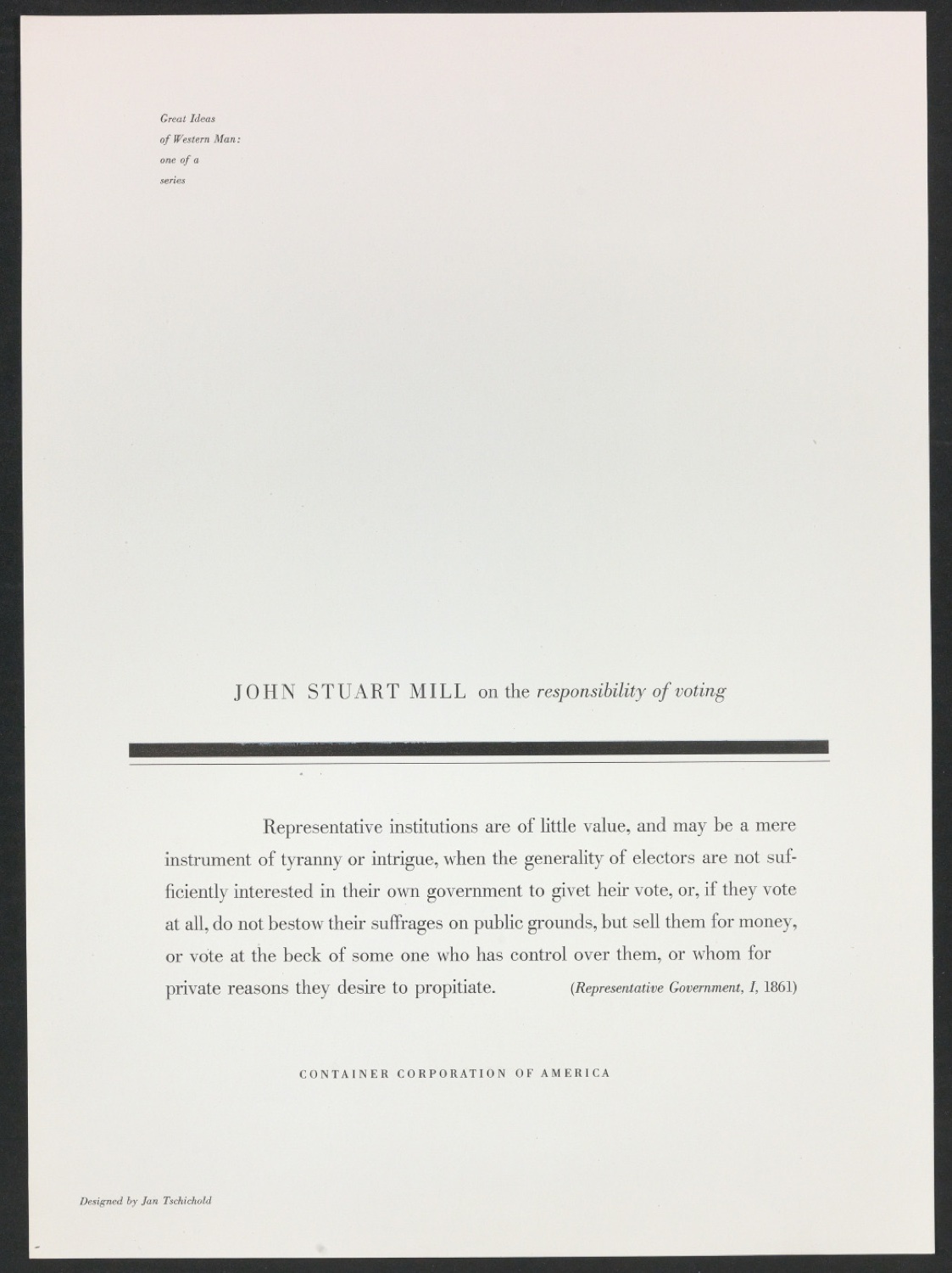 Probedruck Blocksatz zum Werbeplakat Great Ideas of Western Man: John Stuart Mill — Blatt 1