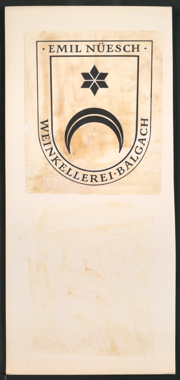 Entwürfe, Probedrucke, Klischees und Klischeeabzüge von Firmenzeichen für Emil Nüesch Weinkellerei Balgach — Blatt 19
