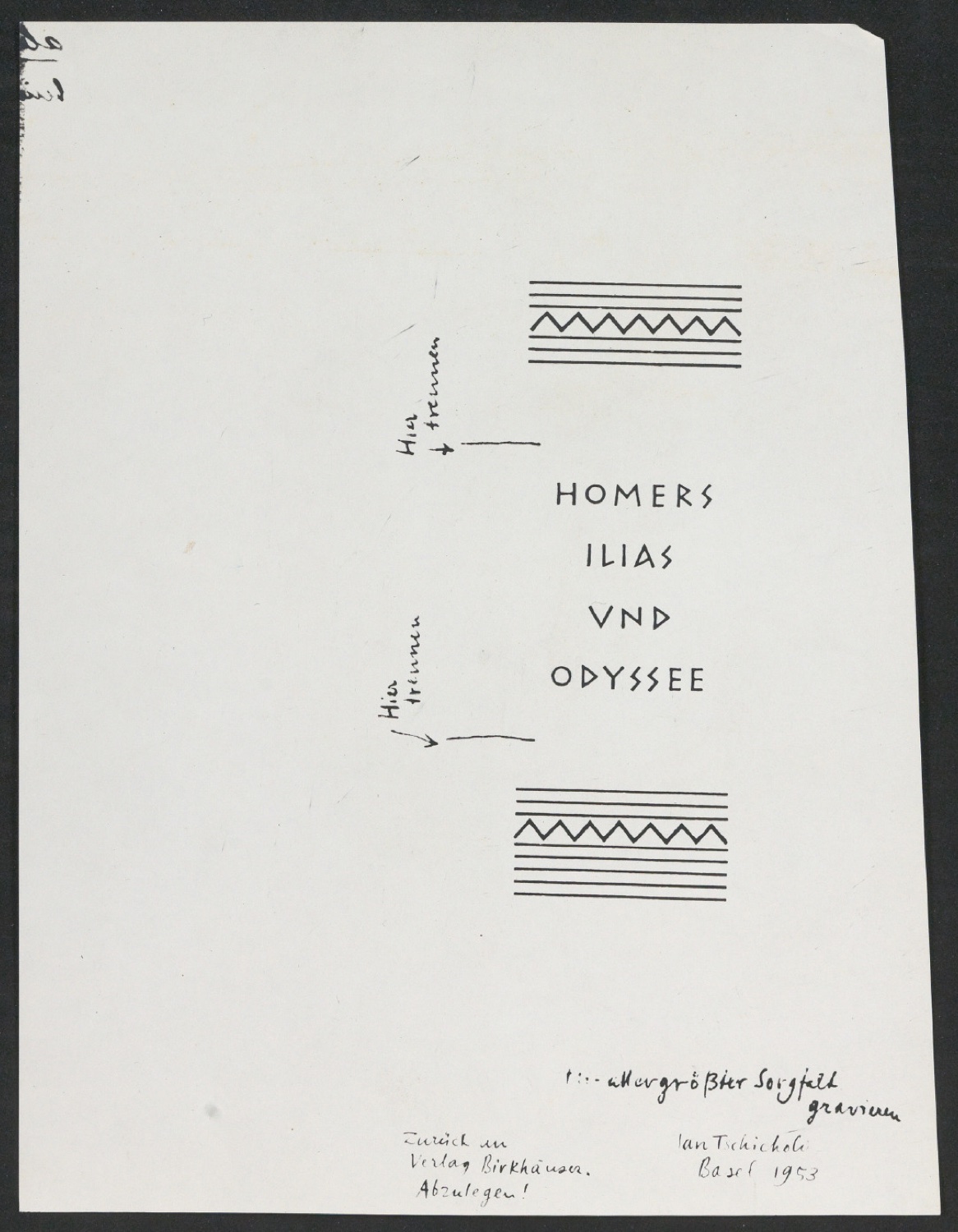 Kopie einer Skizze für Rückenschild von Homers Ilias und Odyssee — Blatt 1