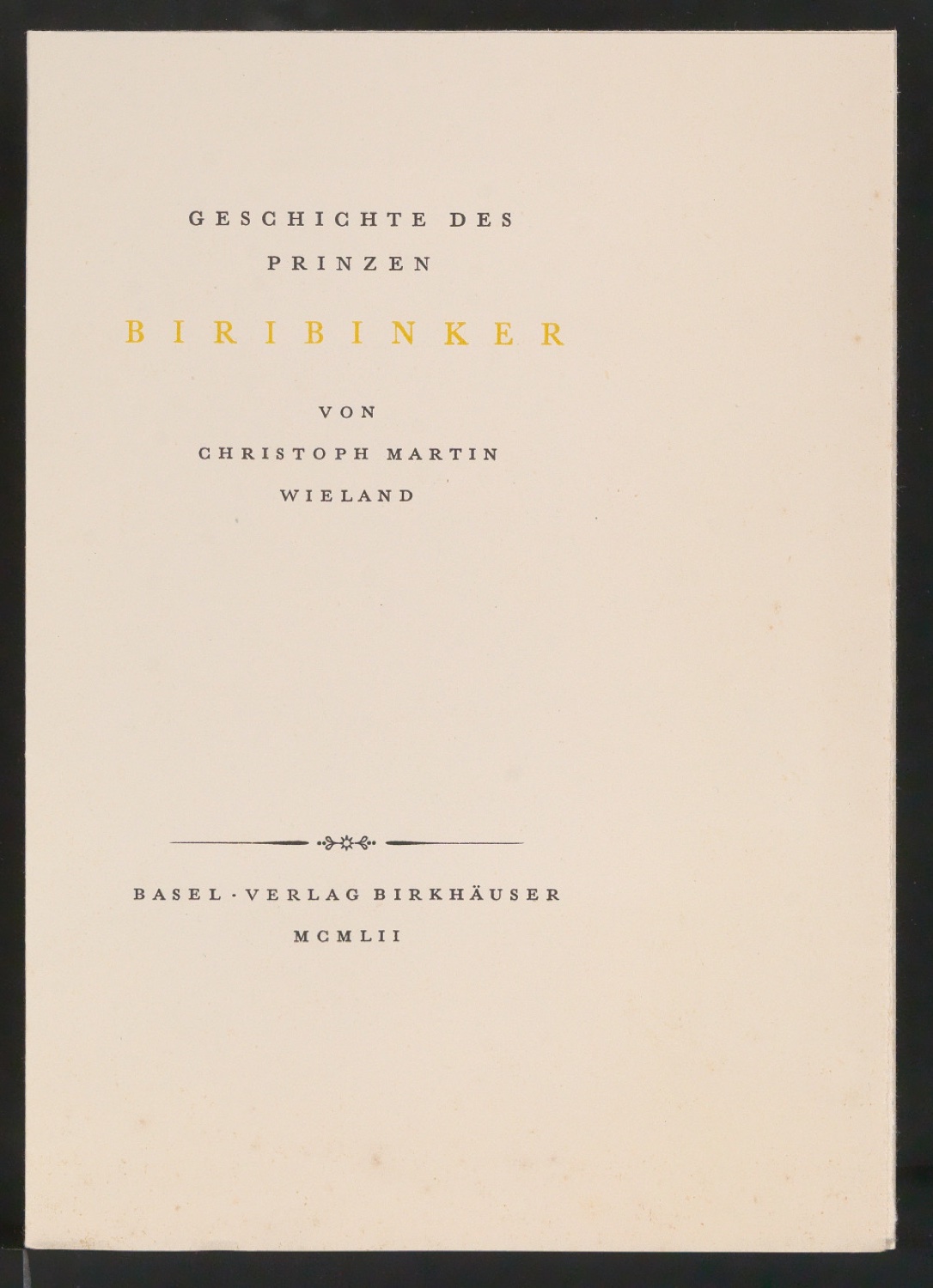 Probedruck von Titelblatt für Geschichte des Prinzen Biribinker — Blatt 3