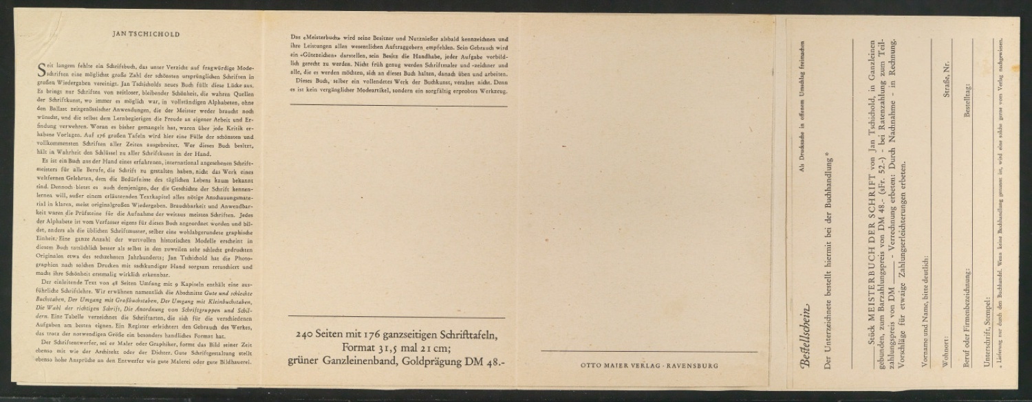 Probedrucke von Werbeprospekten mit Bestellschein für Meisterbuch der Schrift — Blatt 4