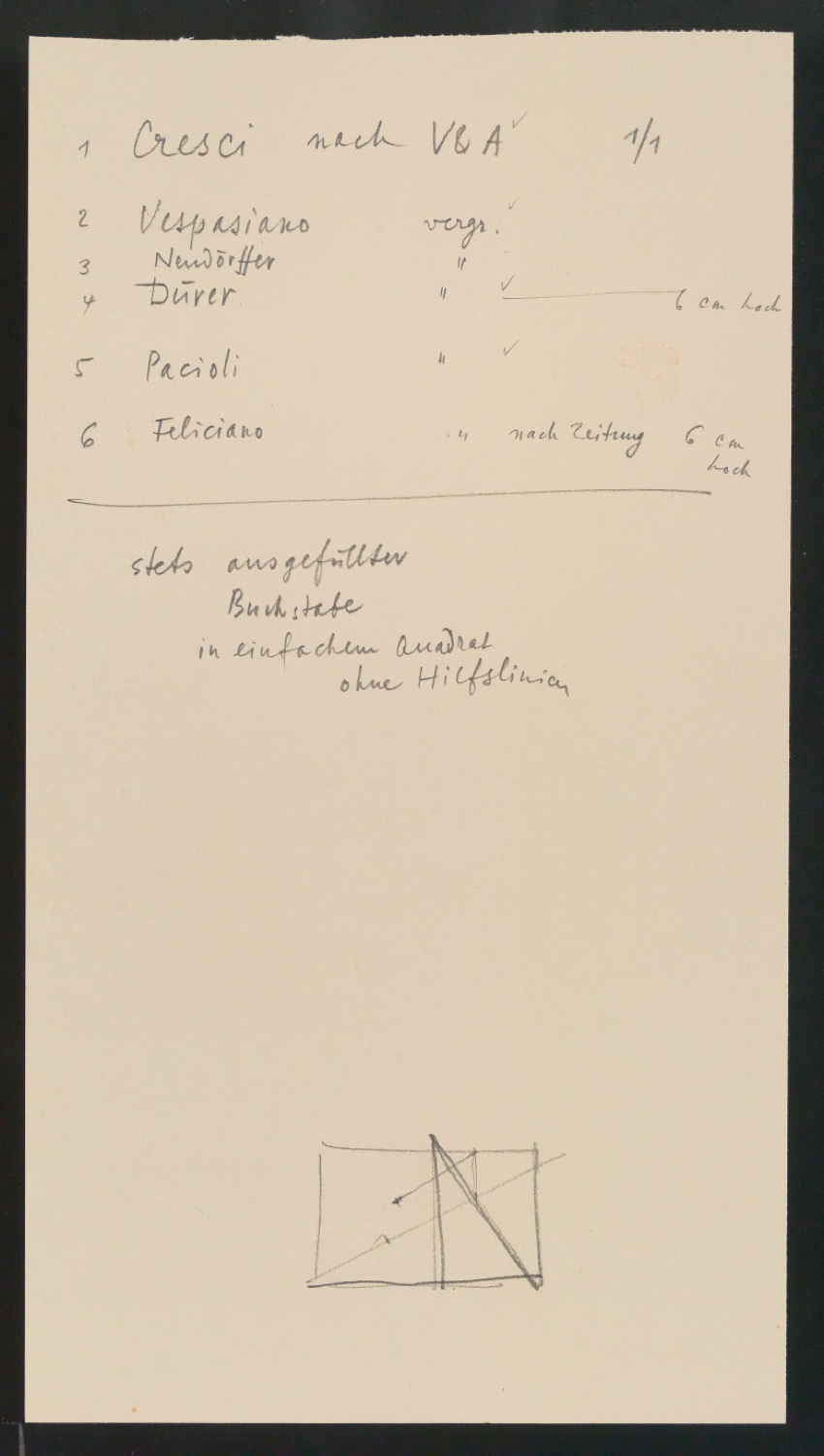 Vorarbeiten, Notizen und Entwürfe von Illustrationen für Meisterbuch der Schrift — Blatt 5