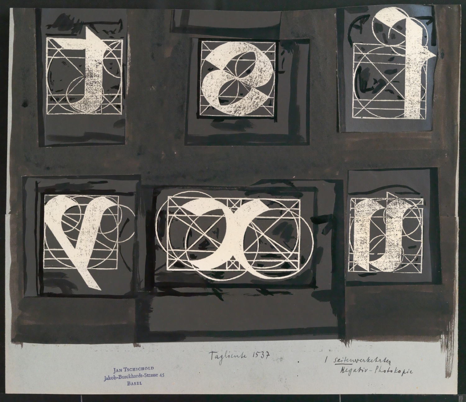 Retuschierte negative Klischeevorlagen von Illustrationen für Meisterbuch der Schrift — Blatt 17