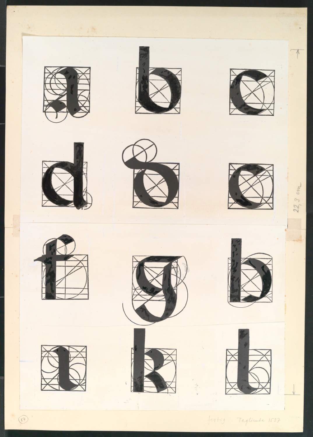 Korrigierte Fotokopien von Schrifttafeln Tagliente 1537 für Meisterbuch der Schrift — Blatt 1