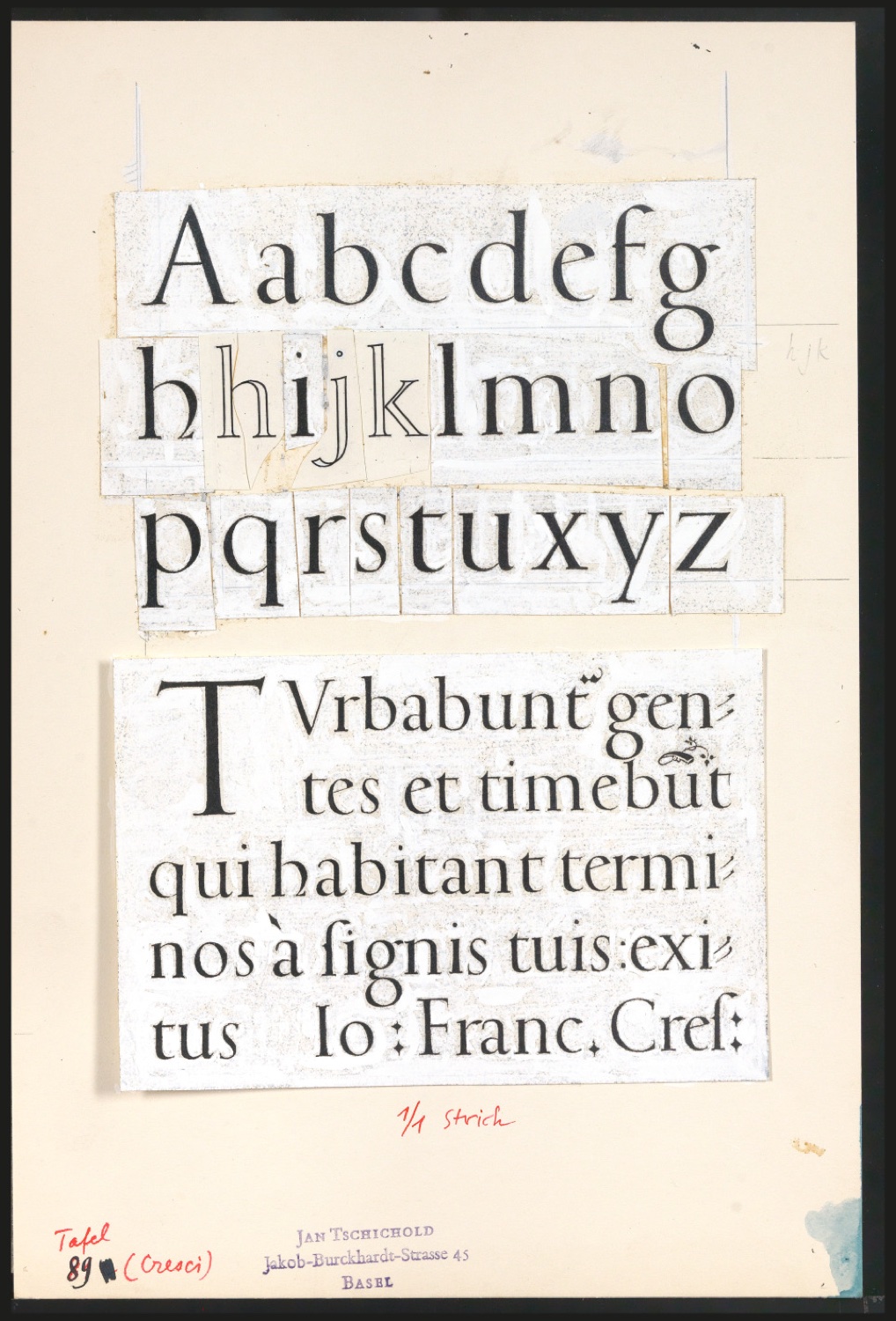 Montierte Entwürfe von Schrifttafeln einer Antiqua für Meisterbuch der Schrift — Blatt 1