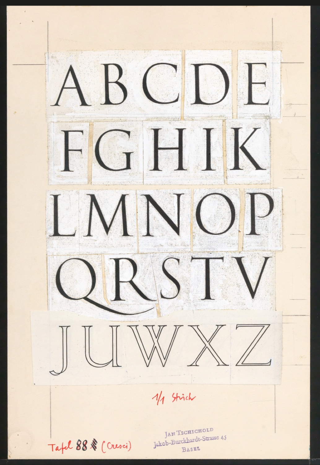 Montierte Entwürfe von Schrifttafeln einer Antiqua für Meisterbuch der Schrift — Blatt 3