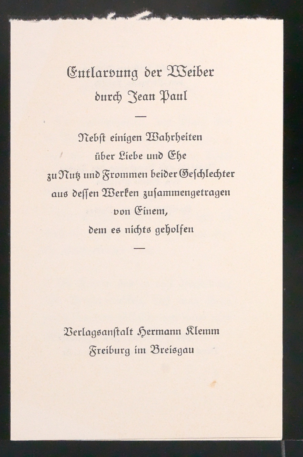 Entwurf für den Schutzumschlag und Probedrucke von Entlarvung der Weiber durch Jean Paul — Blatt 6