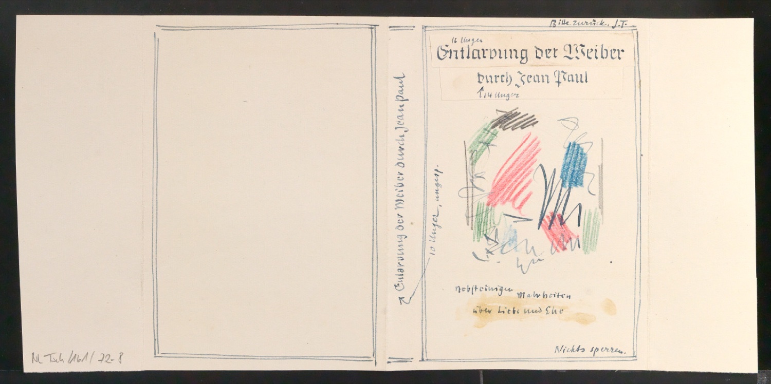 Entwurf für den Schutzumschlag und Probedrucke von Entlarvung der Weiber durch Jean Paul — Blatt 12
