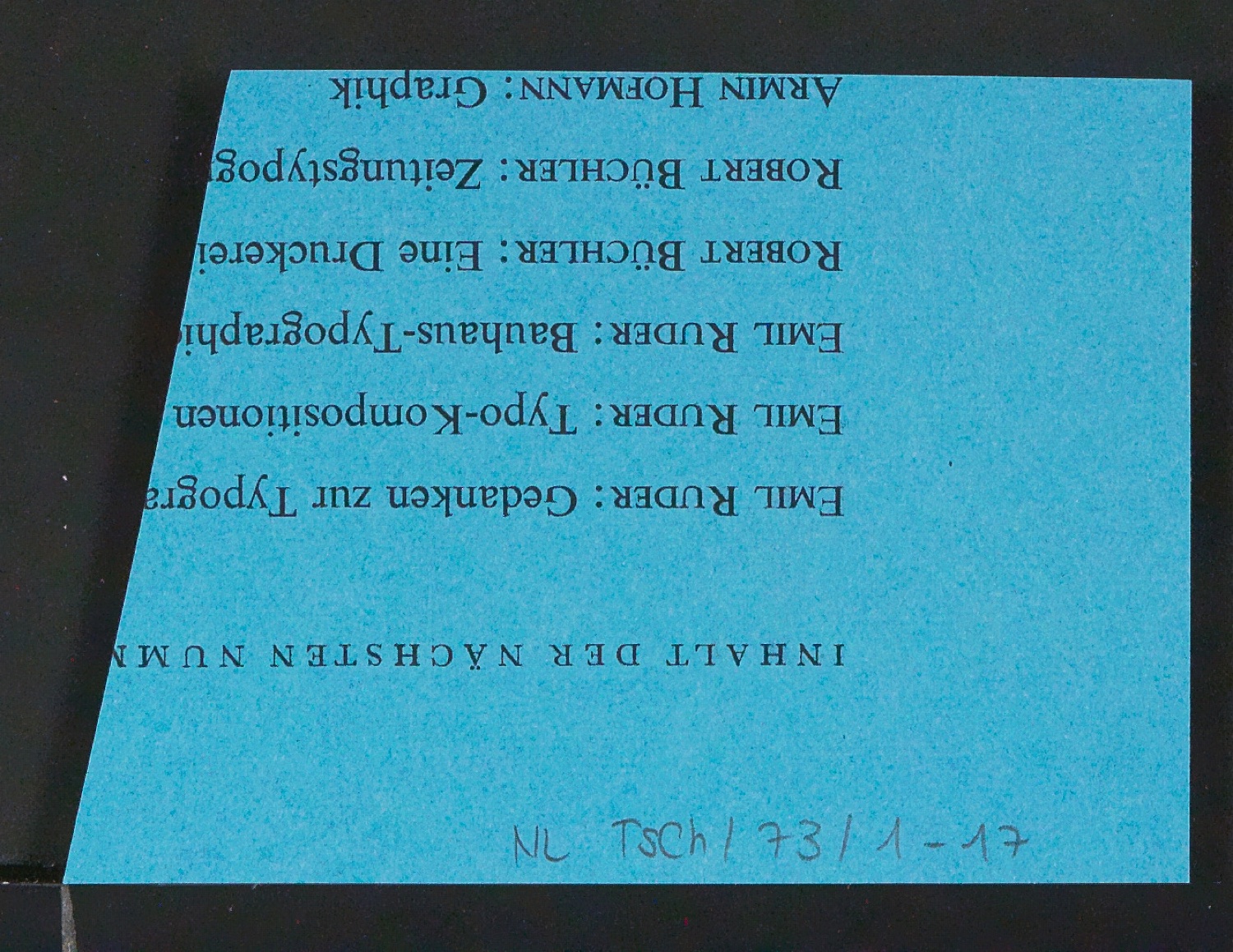 Klischeeabzug und Belegexemplare von Firmenzeichen TM für Typographische Monatsblätter — Blatt 6