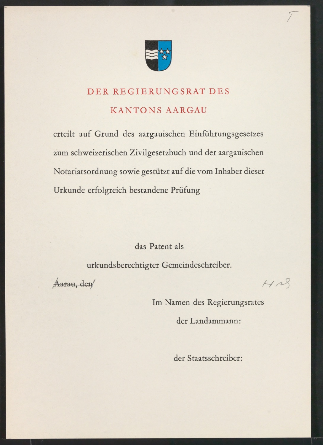 Korrigierte Probedrucke zu Vordrucken für die Staatskanzlei des Kantons Aargau — Blatt 3