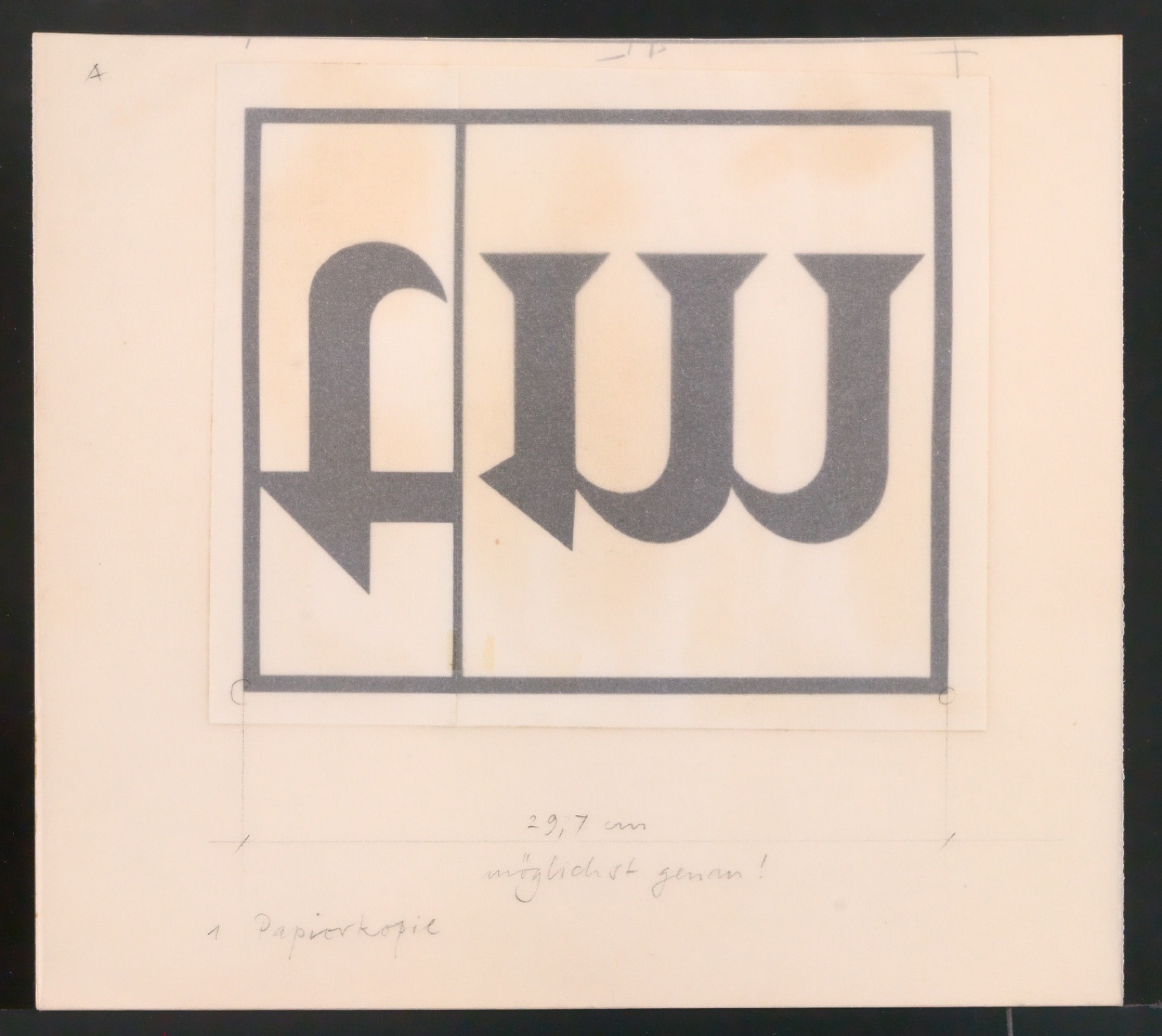 Korrigierte Klischeeabzüge von Firmenzeichen TM für Typographische Monatsblätter — Blatt 1