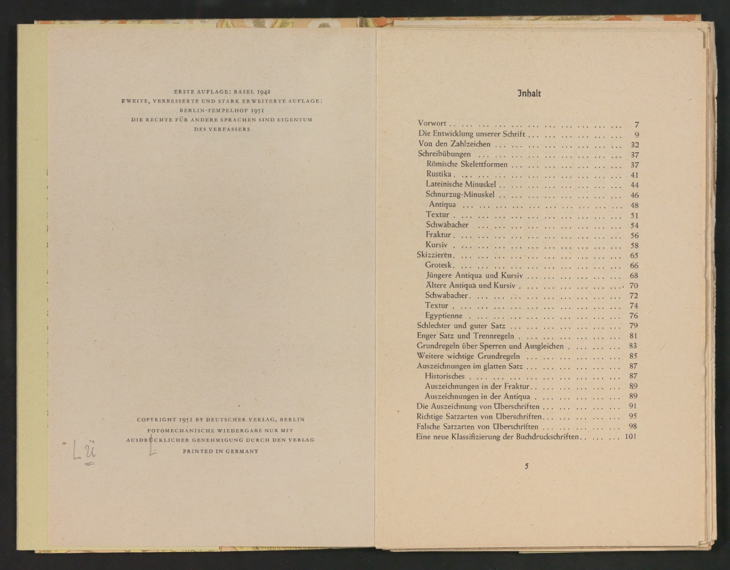 2. Autor-Bogen-Korrektur in Einbanddecke und Schutzumschlag von Schriftkunde, Schreibübungen und Skizzieren — Blatt 5