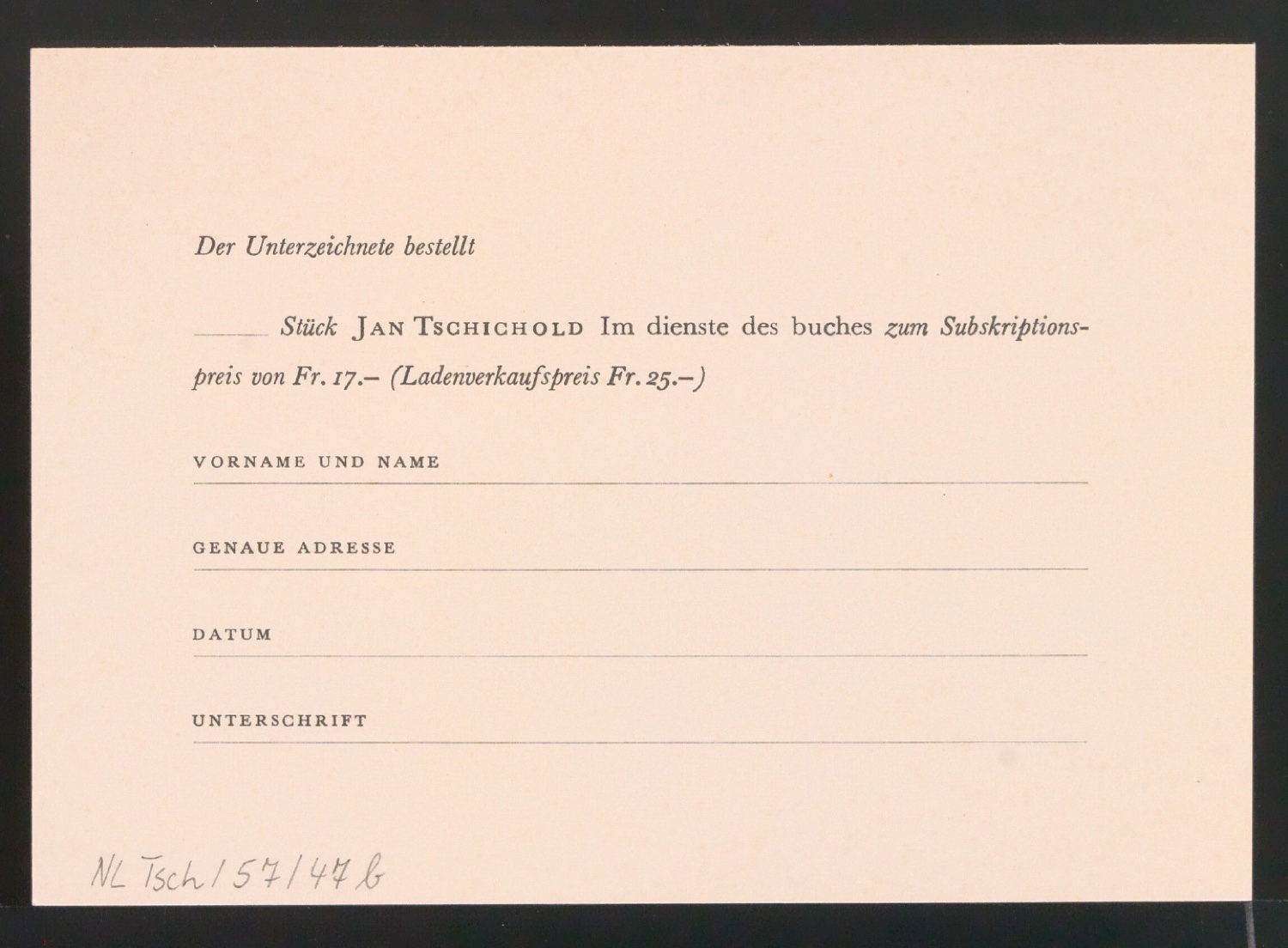 Einladung zur Subskription und Bestellschein für Im Dienste des Buches — Blatt 5