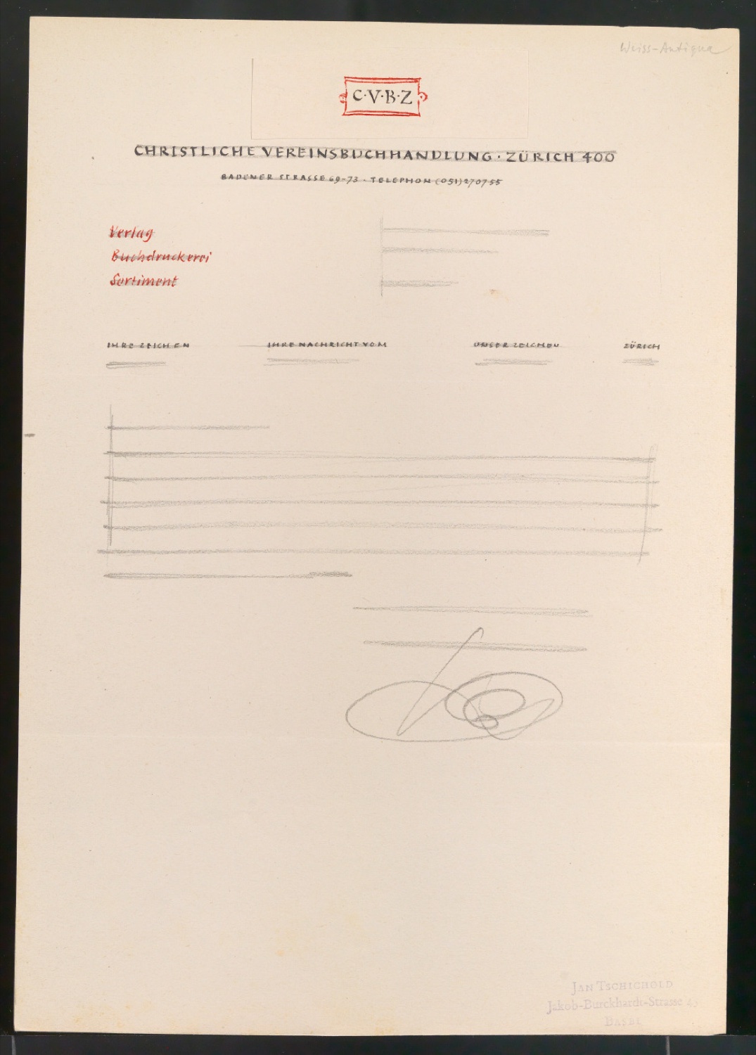 Briefbogen für Christliche Vereinsbuchhandlung Zürich — Blatt 3
