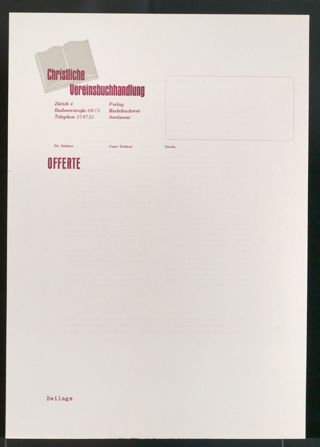 Briefbogen für Christliche Vereinsbuchhandlung Zürich — Blatt 5