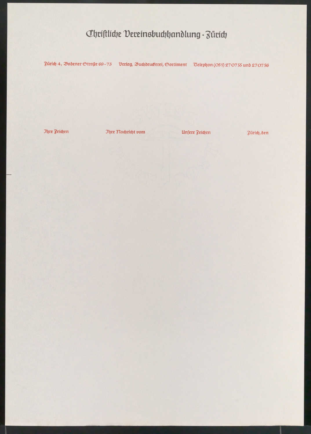 Briefbogen für Christliche Vereinsbuchhandlung Zürich — Blatt 9