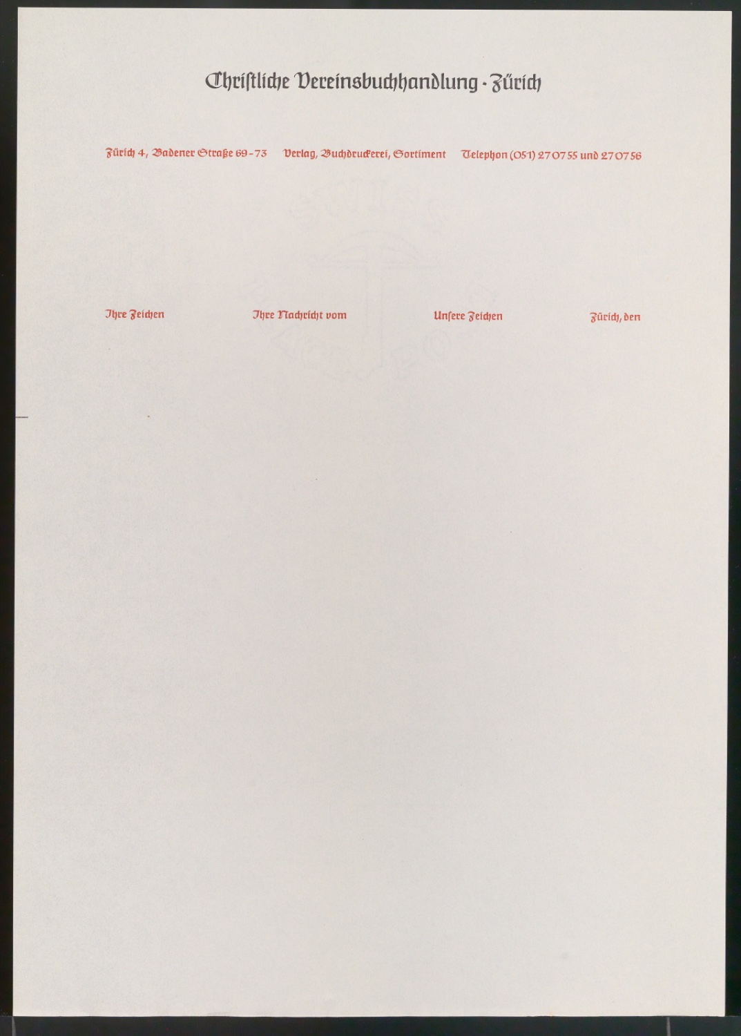 Briefbogen für Christliche Vereinsbuchhandlung Zürich — Blatt 11