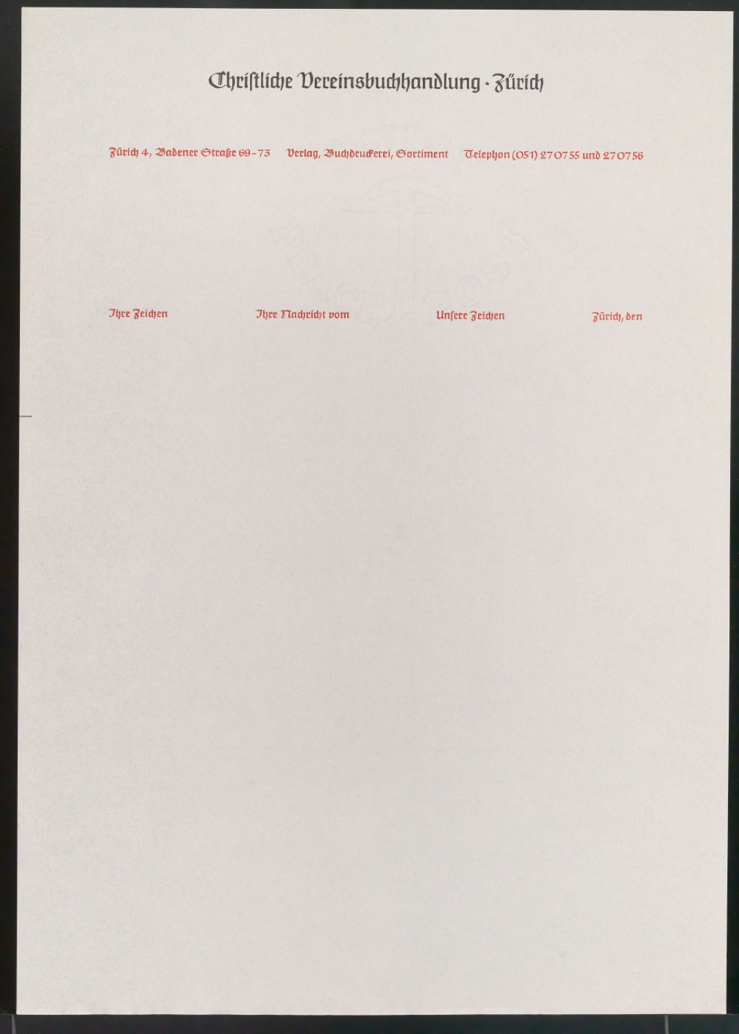 Briefbogen für Christliche Vereinsbuchhandlung Zürich — Blatt 13