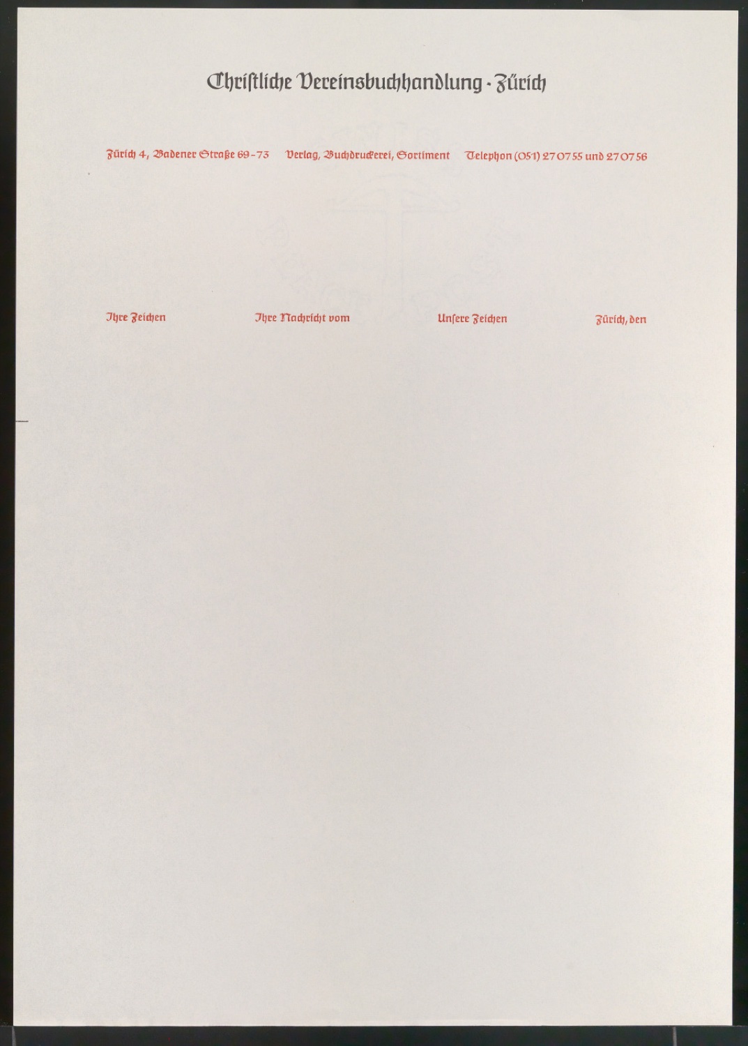 Briefbogen für Christliche Vereinsbuchhandlung Zürich — Blatt 15