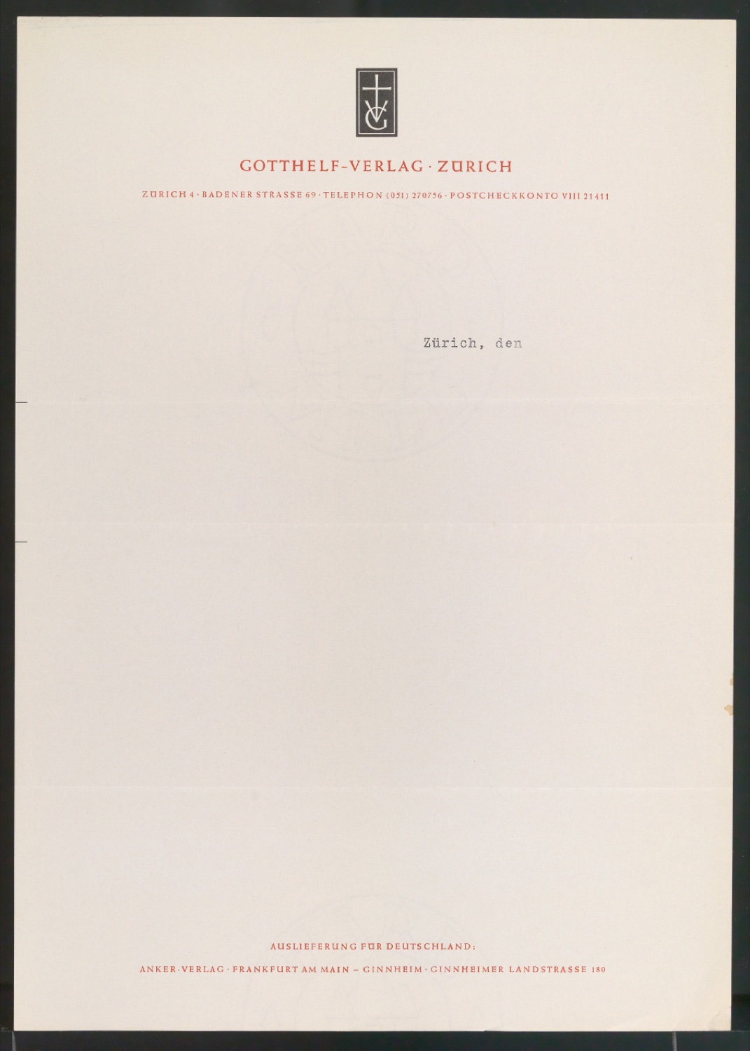 Briefbogen für Gotthelf Verlag — Blatt 1