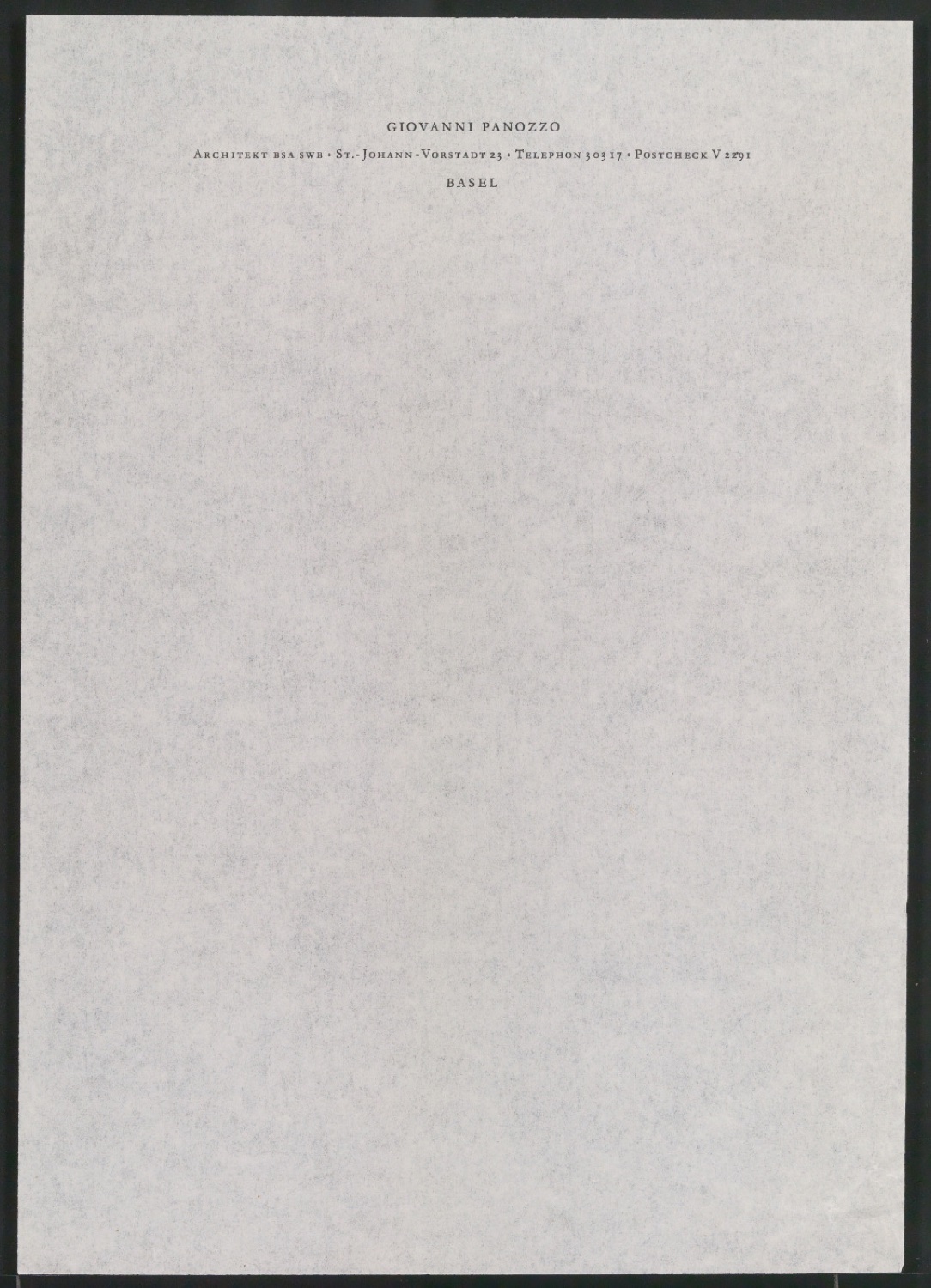 Briefbogen für Giovanni Panozzo, Architekt — Blatt 1