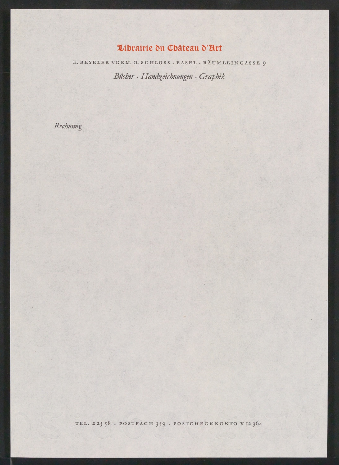 Briefpapier und Rechnungsvordruck für Galerie Beyeler und Librairie du Château d'Art — Blatt 7