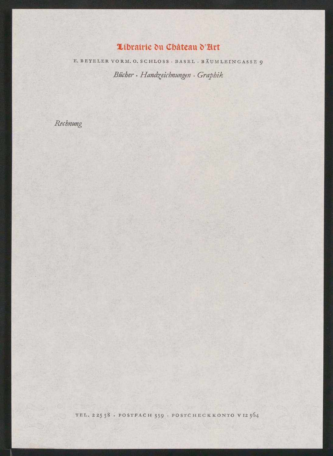 Briefpapier und Rechnungsvordruck für Galerie Beyeler und Librairie du Château d'Art — Blatt 9