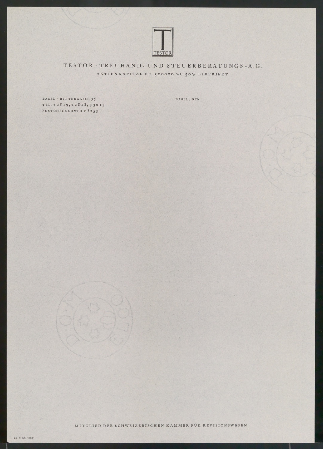 Entwurf und Probedrucke für Briefbogen und Rechnungsvordruck der Testor Treuhand- und Steuerberatungs AG — Blatt 11