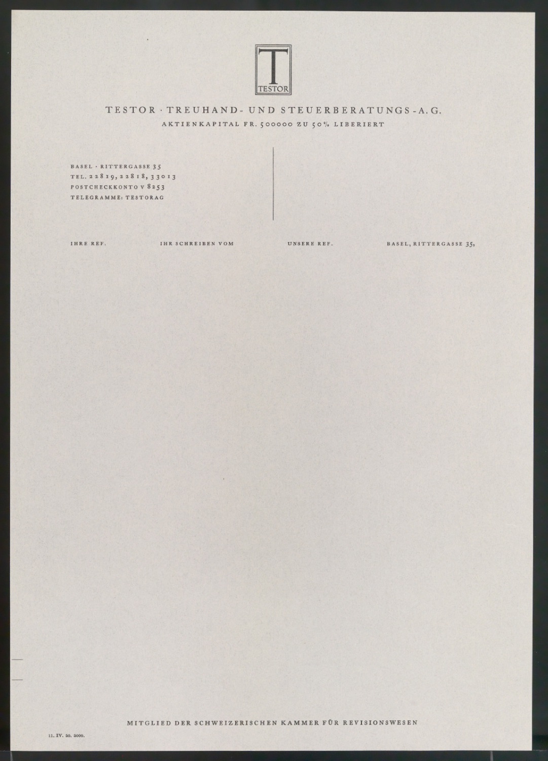 Entwurf und Probedrucke für Briefbogen und Rechnungsvordruck der Testor Treuhand- und Steuerberatungs AG — Blatt 13