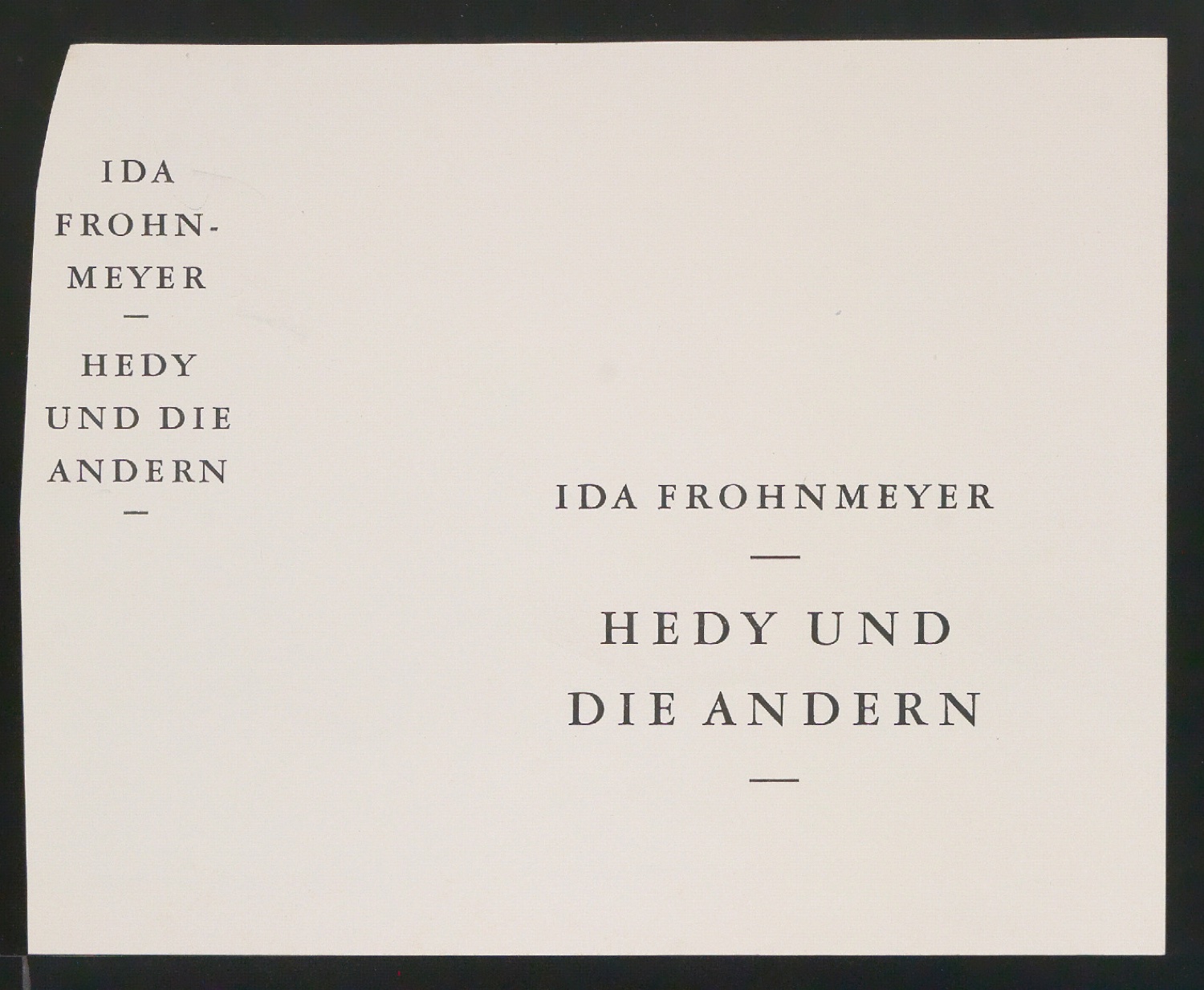 Probedrucke für den Schutzumschlag, Buchrücken und Titelschild von Hedy und die Andern — Blatt 5