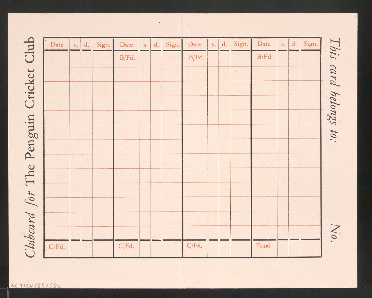 Penguin Cricket Club Clubcard — Blatt 2