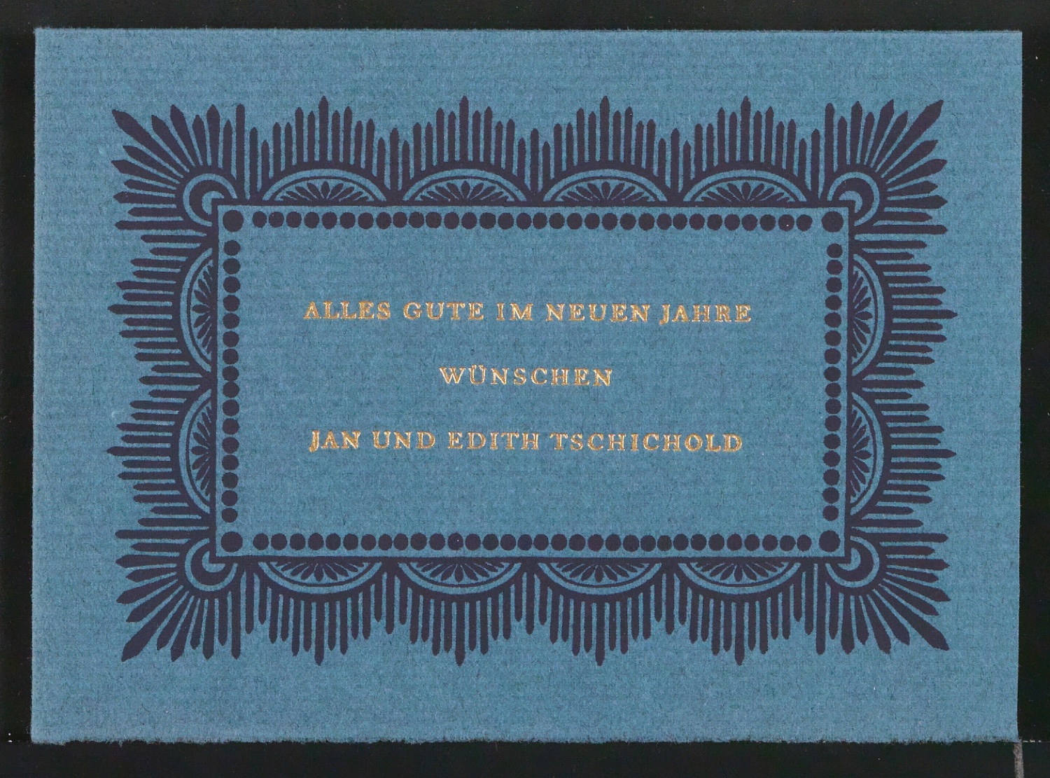 Probedruck von Neujahrswunsch mit Ornamentrahmen — Blatt 1