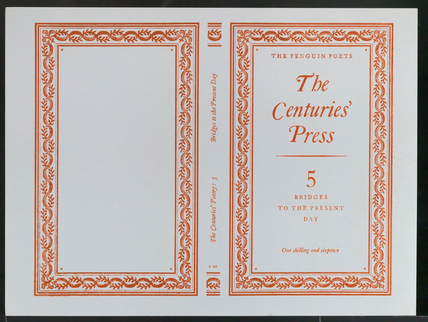 Orangener Probedruck für den Umschlag von The Penguin Poets: The Centuries' Press 5: Bridges to the present day — Blatt 1