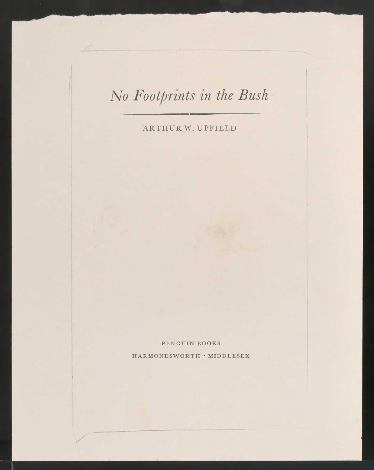 Probedruck für das Titelblatt von No Footprints in the Bush — Blatt 1