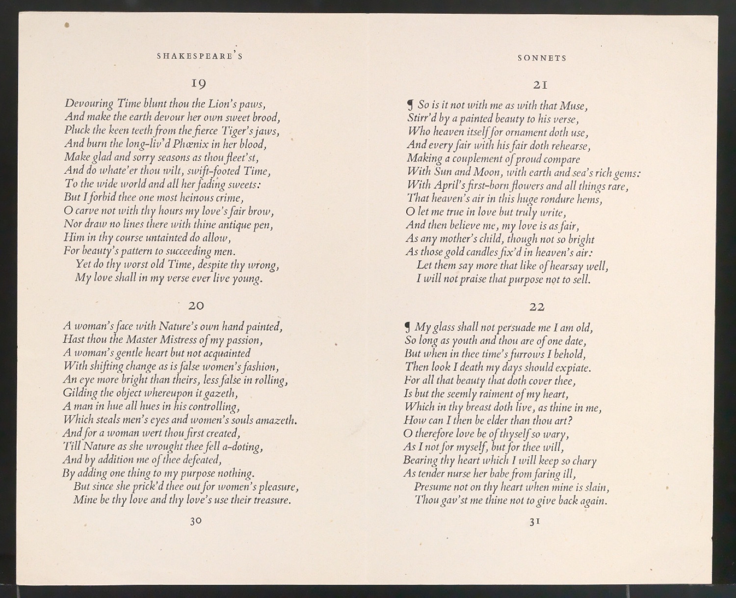 Probedruck für zwei Seiten von Shakespeare's Sonnets — Blatt 1