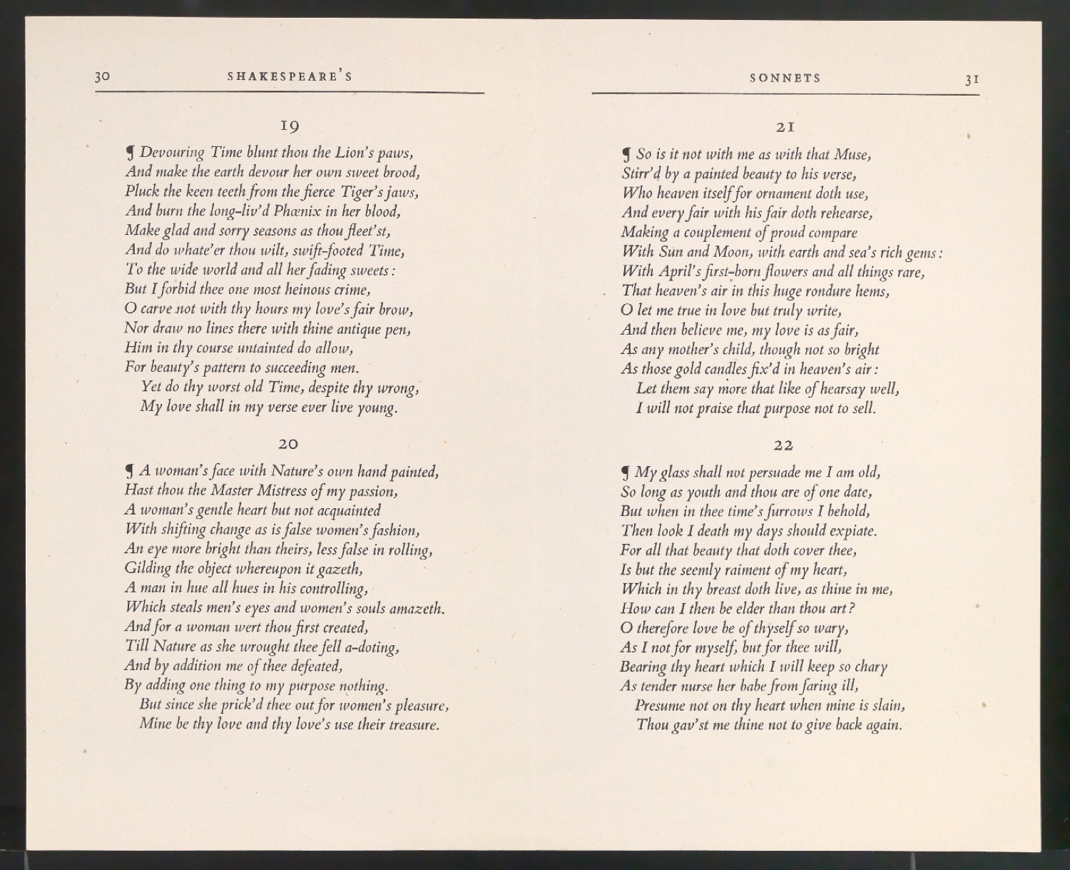 Probedruck für zwei Seiten von Shakespeare's Sonnets — Blatt 1