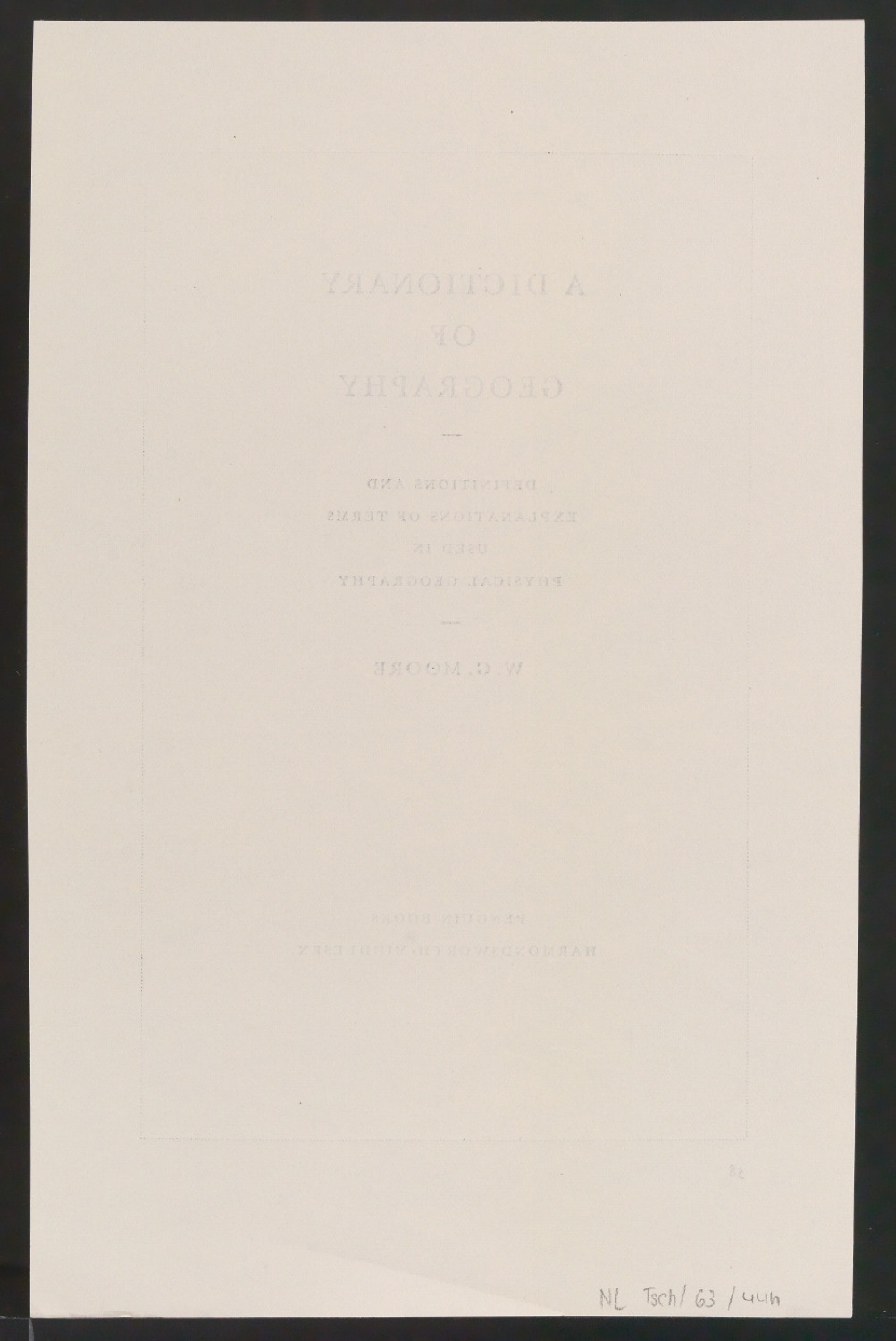 Probedruck für das Titelblatt von A Dictionary of Geography — Blatt 2