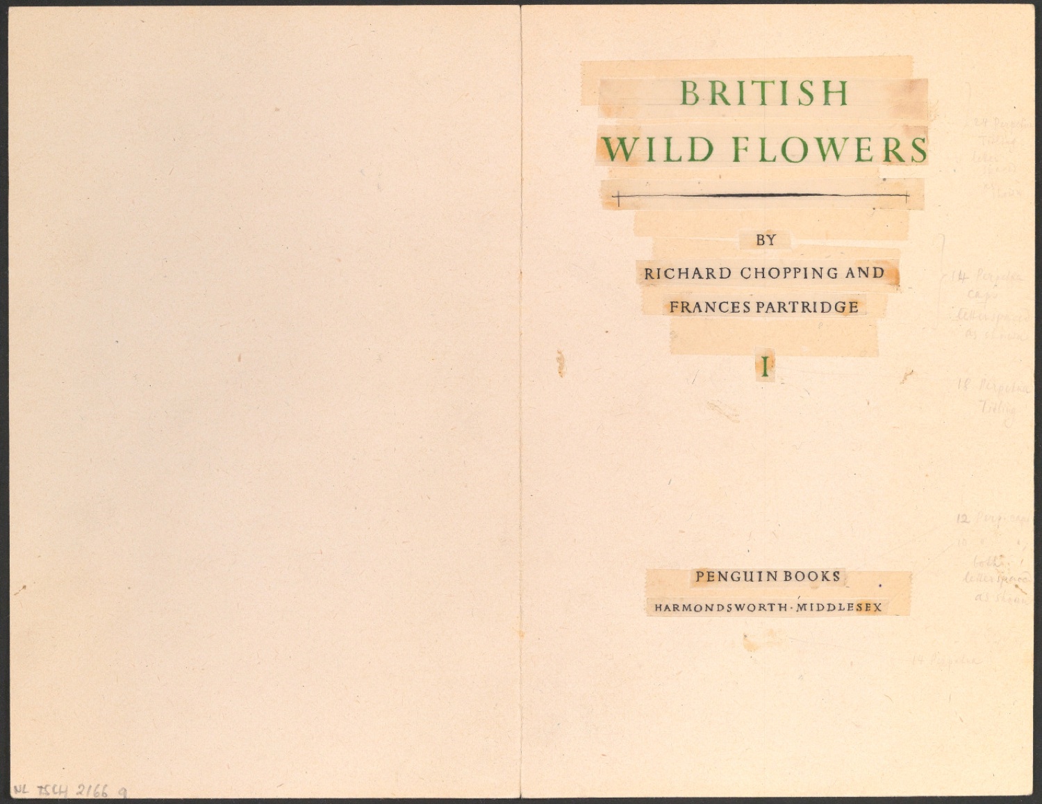 Klebeentwurf des Titelblattes zu British Wild Flowers — Blatt 1