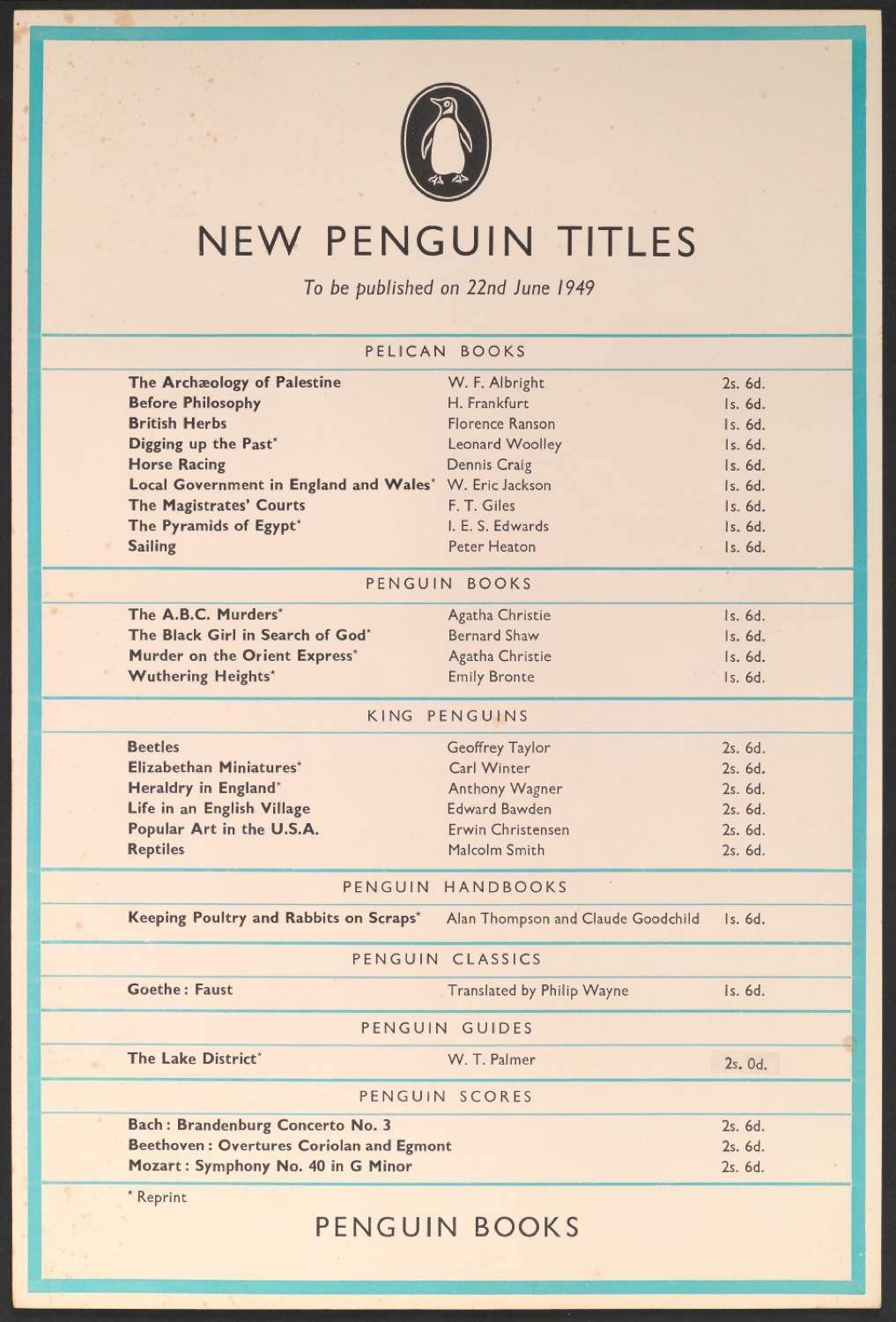 Werbeplakat New Penguin Titles 22. Juni 1949 — Blatt 1