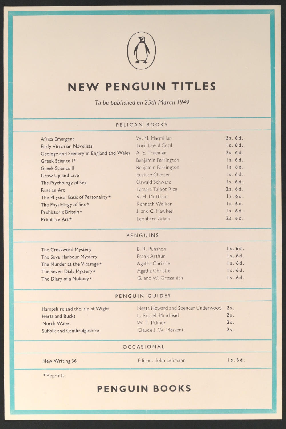 Werbeplakat New Penguin Titles 25. März 1949 — Blatt 1