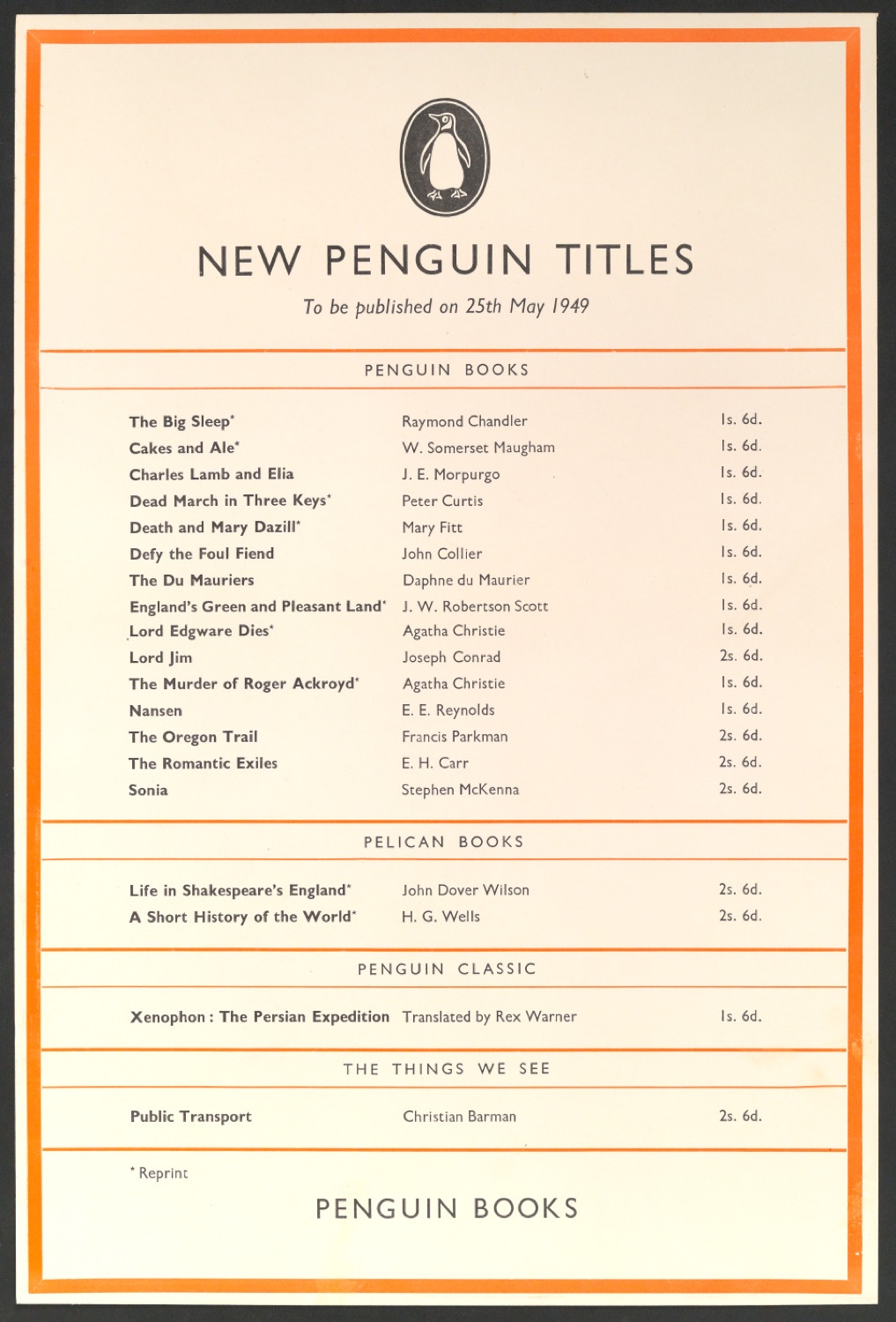Werbeplakat New Penguin Titles 25. Mai 1949 — Blatt 1