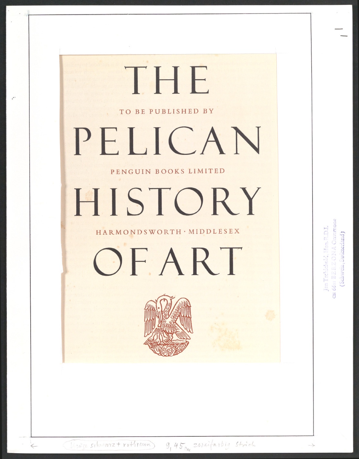 Probedruck der Broschüre The Pelican History of Art in Passepartout — Blatt 1